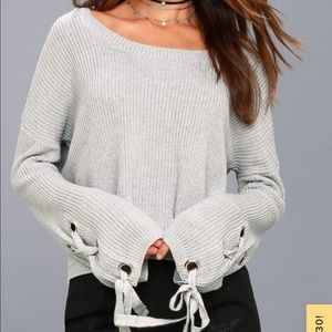 Light grey lace up sleeve sweater